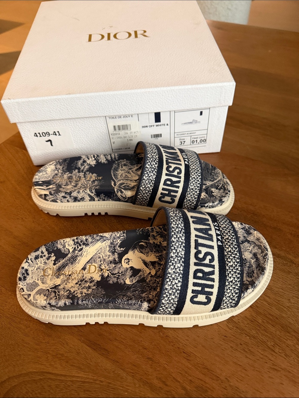 Dior Christian Dior Blue and White Toile Slide Sandals - Picture 2 of 5